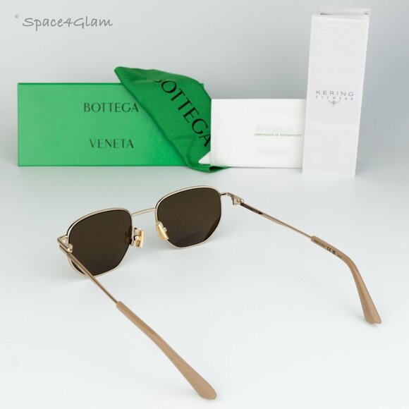 Bottega Veneta Women Sunglasses Gold Dark Brown Split Panthos BV1301S 002 NEW - Picture 9 of 17